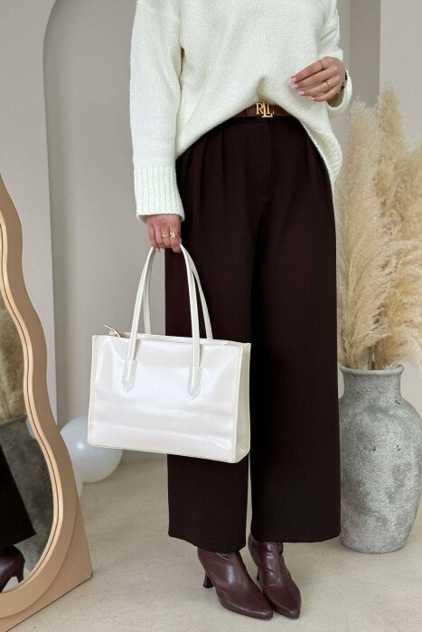ONE COLOR SIMPLE LEATHER WOMAN BAG CREAM/KREM - 4