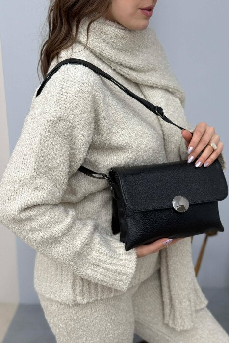 ONE COLOR SIMPLE LEATHER WOMEN BAG BLACK/ E ZEZE - 4