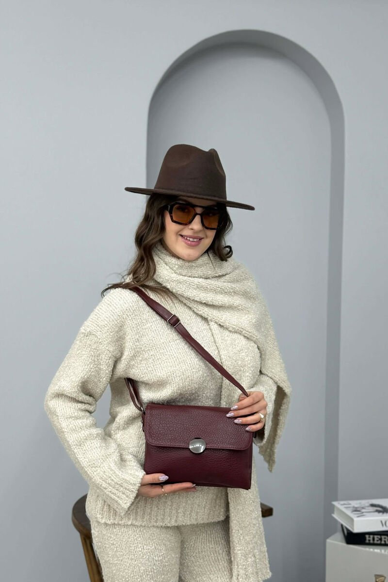ONE COLOR SIMPLE LEATHER WOMEN BAG BURGUNDY/VISHNJE - 2