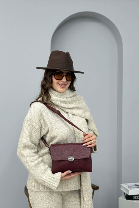 ONE COLOR SIMPLE LEATHER WOMEN BAG BURGUNDY/VISHNJE - 3