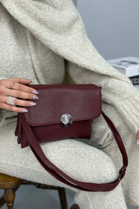 ONE COLOR SIMPLE LEATHER WOMEN BAG BURGUNDY/VISHNJE - 4