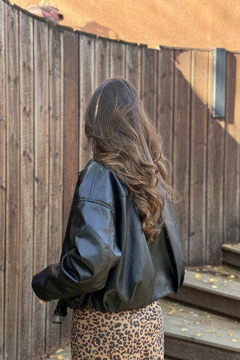 ONE COLOR SIMPLE LEATHER WOMEN JACKET BLACK/ E ZEZE - 5