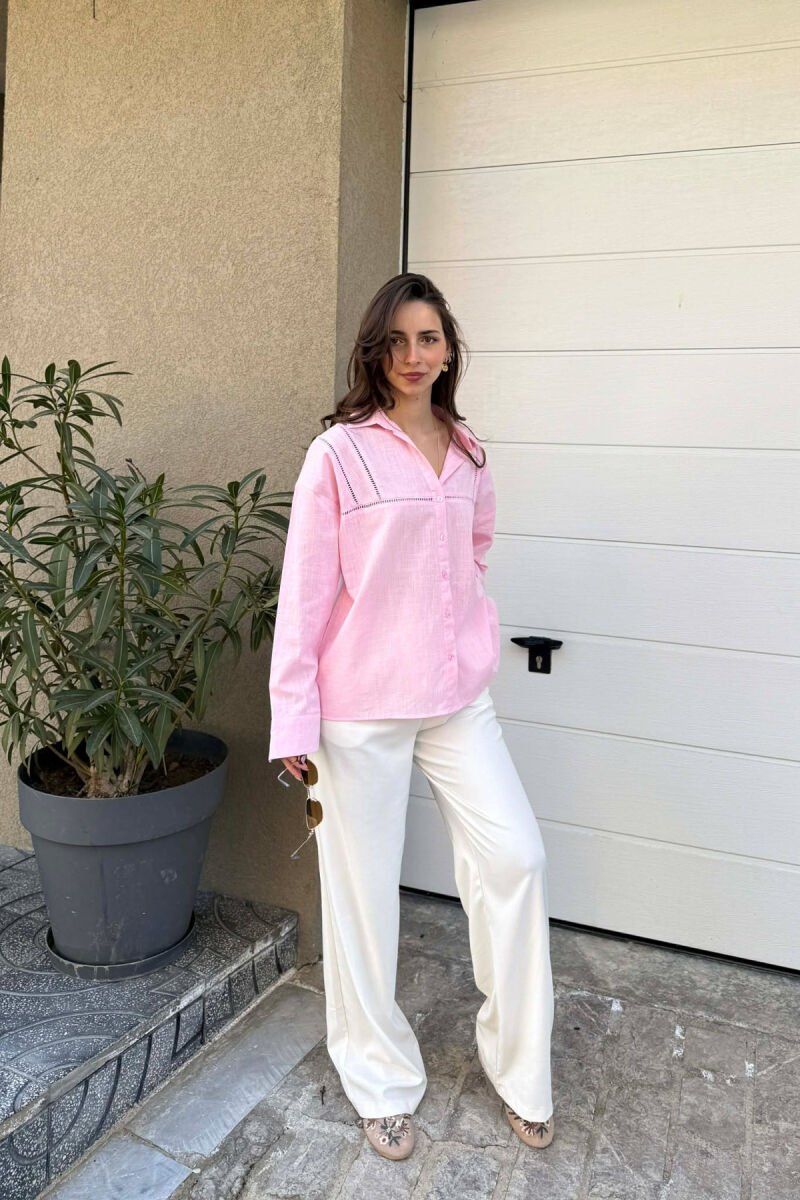 ONE COLOR SIMPLE LINEN WOMAN SHIRT PINK/ROZE - 1