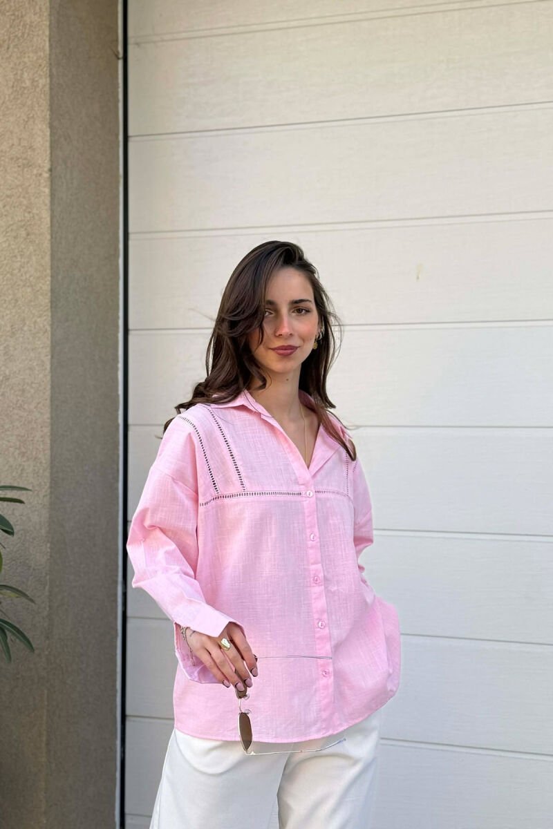 ONE COLOR SIMPLE LINEN WOMAN SHIRT PINK/ROZE - 2