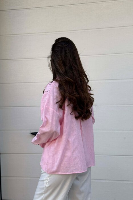 ONE COLOR SIMPLE LINEN WOMAN SHIRT PINK/ROZE - 4