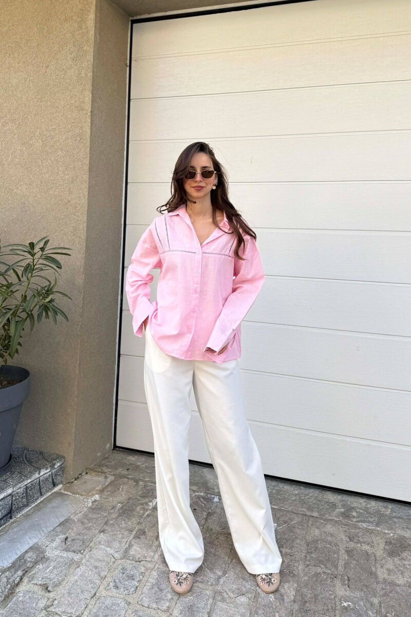 ONE COLOR SIMPLE LINEN WOMAN SHIRT PINK/ROZE - 5