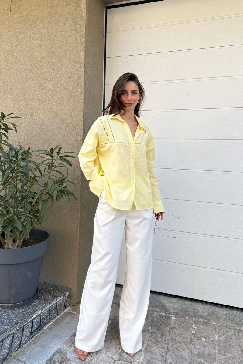 ONE COLOR SIMPLE LINEN WOMAN SHIRT YELLOW/E VERDHE - 3
