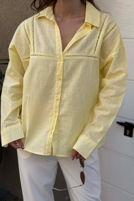 ONE COLOR SIMPLE LINEN WOMAN SHIRT YELLOW/E VERDHE - 4