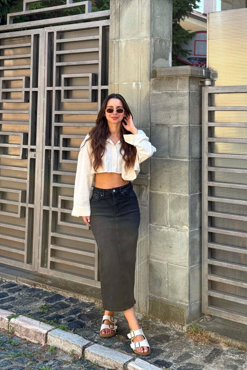 ONE COLOR SIMPLE LONG WOMAN SKIRT DARK GREY/GEE - 3