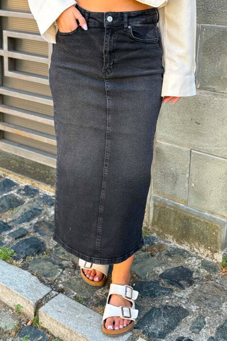 ONE COLOR SIMPLE LONG WOMAN SKIRT DARK GREY/GEE - 5