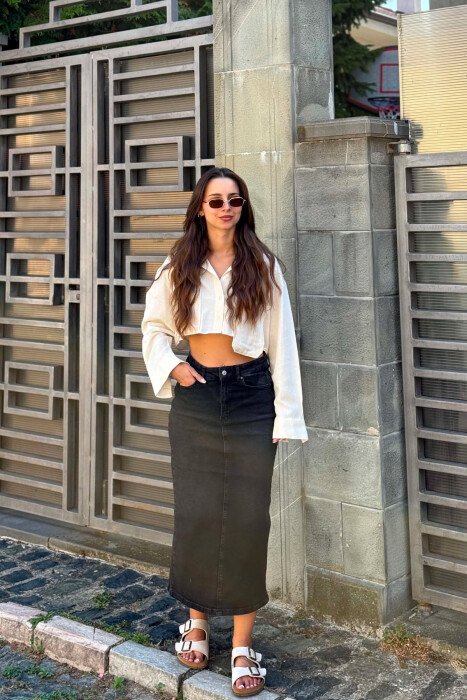 ONE COLOR SIMPLE LONG WOMAN SKIRT DARK GREY/GEE - 1