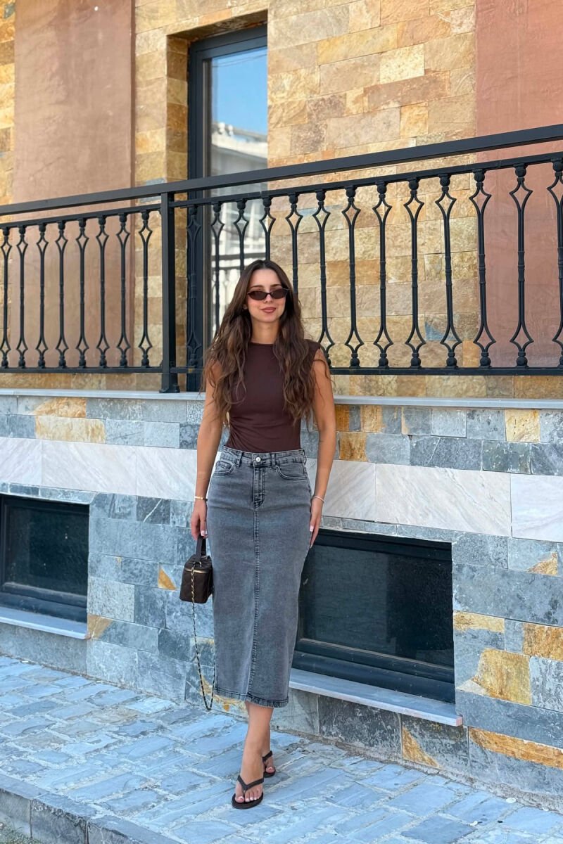 ONE COLOR SIMPLE LONG WOMAN SKIRT GREY/GRI - 2