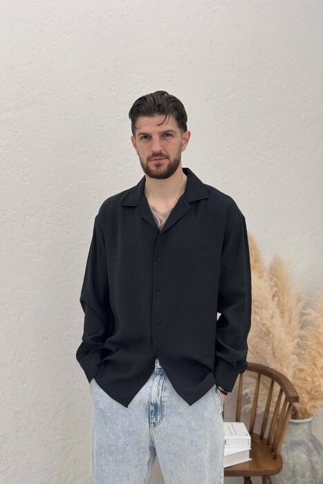 ONE COLOR SIMPLE MAN SHIRT BLACK/ E ZEZE - KLAUDIO FASHION