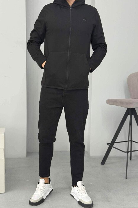ONE COLOR SIMPLE MEN COTTON JACKETS BLACK/ E ZEZE - 2