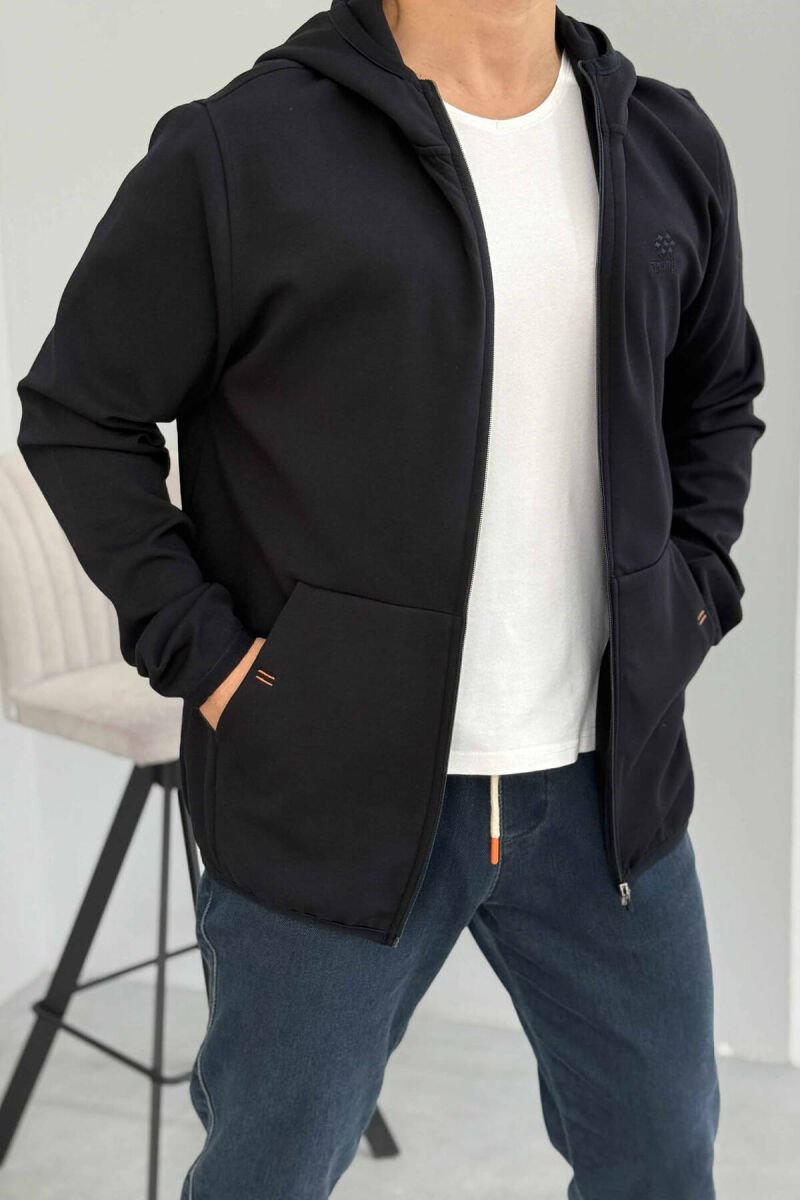 ONE COLOR SIMPLE MEN COTTON JACKETS DARK BLUE/BEE - 3