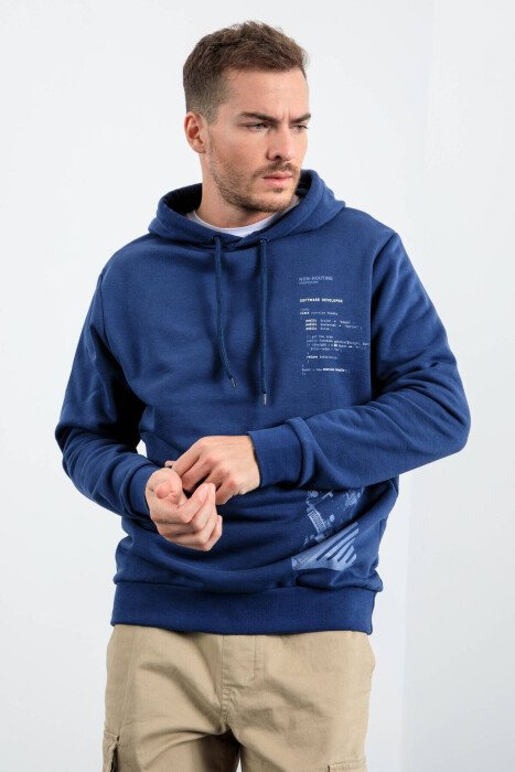 ONE COLOR SIMPLE MEN HODDIE BLUE/BLU - KLAUDIO FASHION