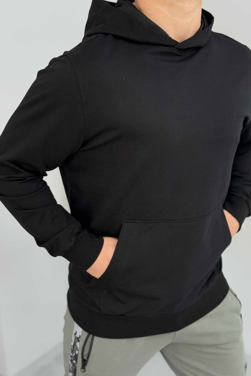 ONE COLOR SIMPLE MEN HOODIE BLACK/ E ZEZE - 4