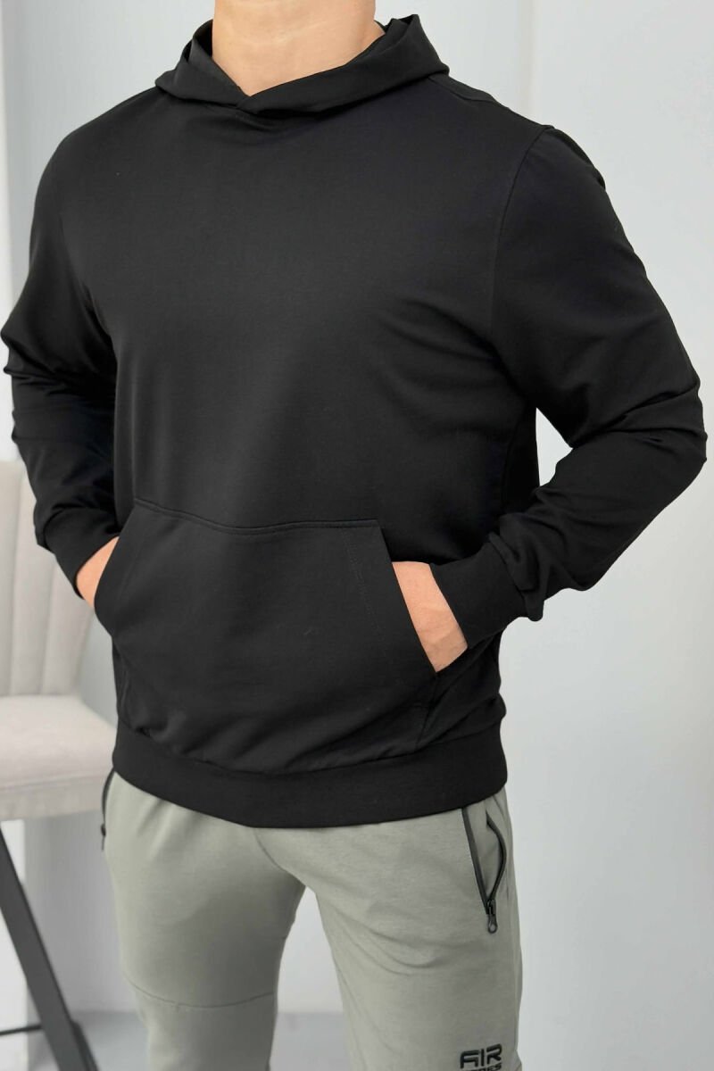 ONE COLOR SIMPLE MEN HOODIE BLACK/ E ZEZE - 1