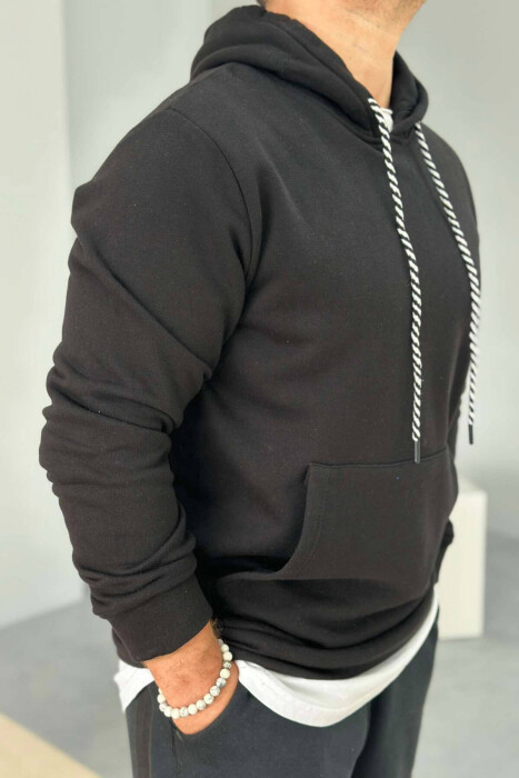 ONE COLOR SIMPLE MEN HOODIE BLACK/ E ZEZE - 4