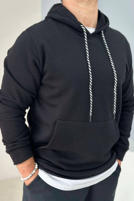 ONE COLOR SIMPLE MEN HOODIE BLACK/ E ZEZE - KLAUDIO FASHION