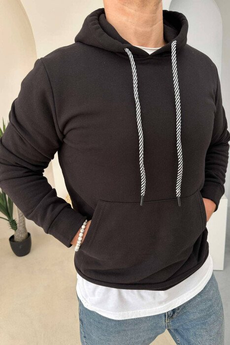 ONE COLOR SIMPLE MEN HOODIE BLACK/ E ZEZE - KLAUDIO FASHION