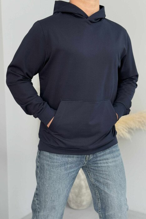 ONE COLOR SIMPLE MEN HOODIE BLUE/BLU - 3