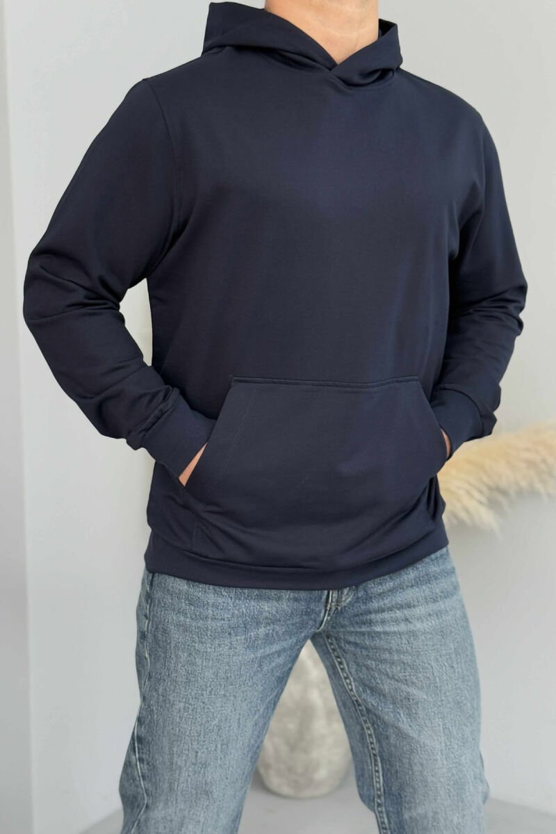 ONE COLOR SIMPLE MEN HOODIE BLUE/BLU - 3
