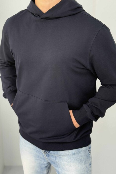 HOODIE NJËNGJYRËSHE E THJESHTË PËR MESHKUJ NË NGJYRËN BLU TË ERRËT 