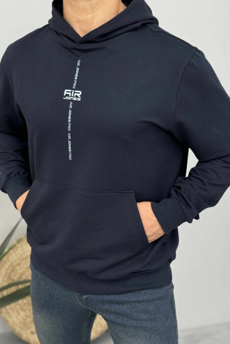 ONE COLOR SIMPLE MEN HOODIE DARK BLUE/BEE - KLAUDIO FASHION