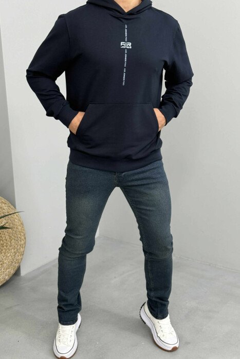 ONE COLOR SIMPLE MEN HOODIE DARK BLUE/BEE - 2