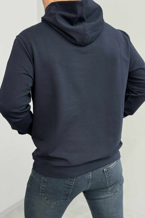 ONE COLOR SIMPLE MEN HOODIE DARK BLUE/BEE - 3