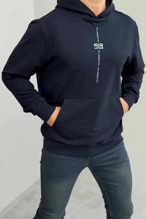 ONE COLOR SIMPLE MEN HOODIE DARK BLUE/BEE - 4
