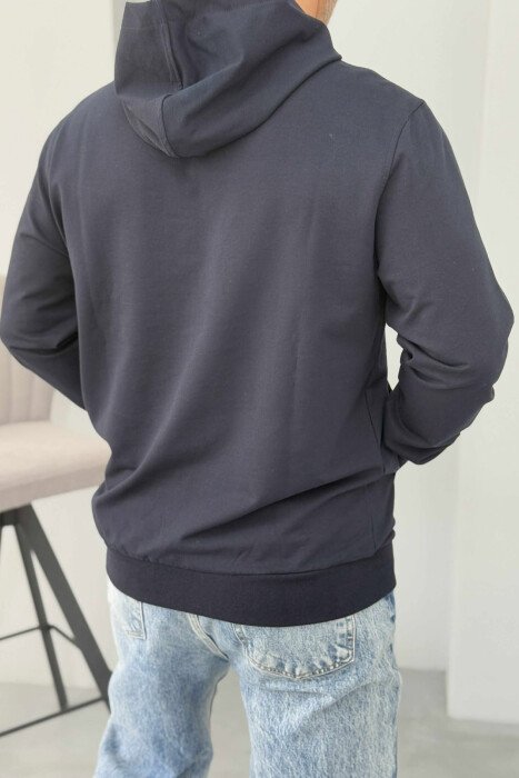 ONE COLOR SIMPLE MEN HOODIE DARK BLUE/BEE - 4