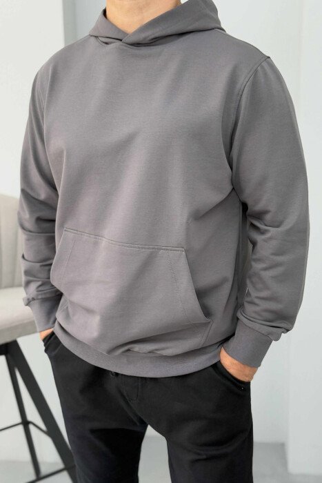 ONE COLOR SIMPLE MEN HOODIE DARK GREY/GEE 