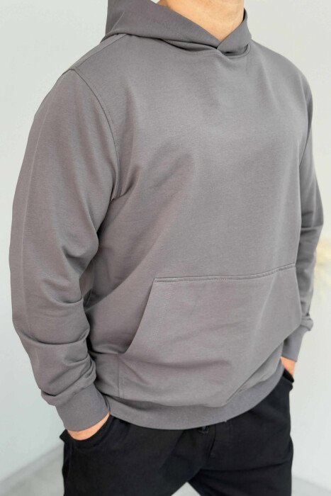 ONE COLOR SIMPLE MEN HOODIE DARK GREY/GEE - 4