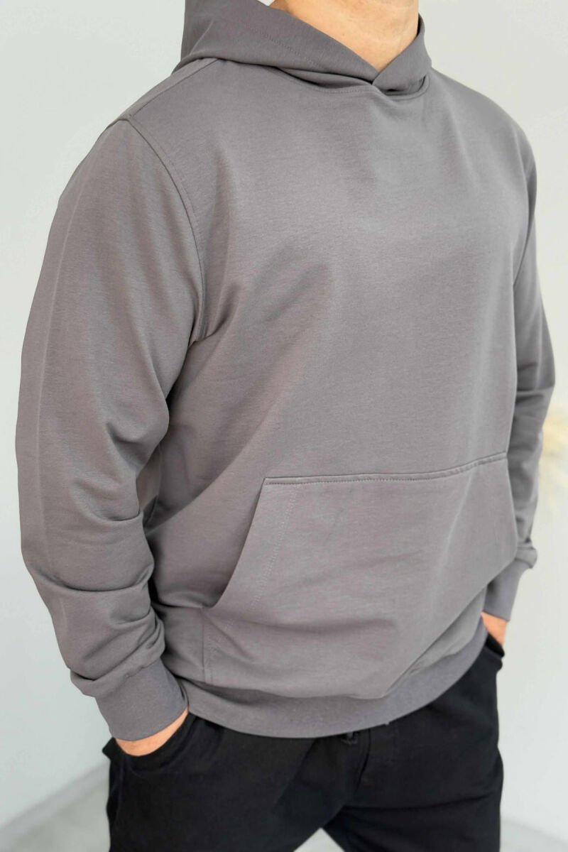 ONE COLOR SIMPLE MEN HOODIE DARK GREY/GEE - 4