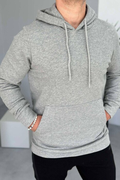 ONE COLOR SIMPLE MEN HOODIES GREY/GRI - KLAUDIO FASHION