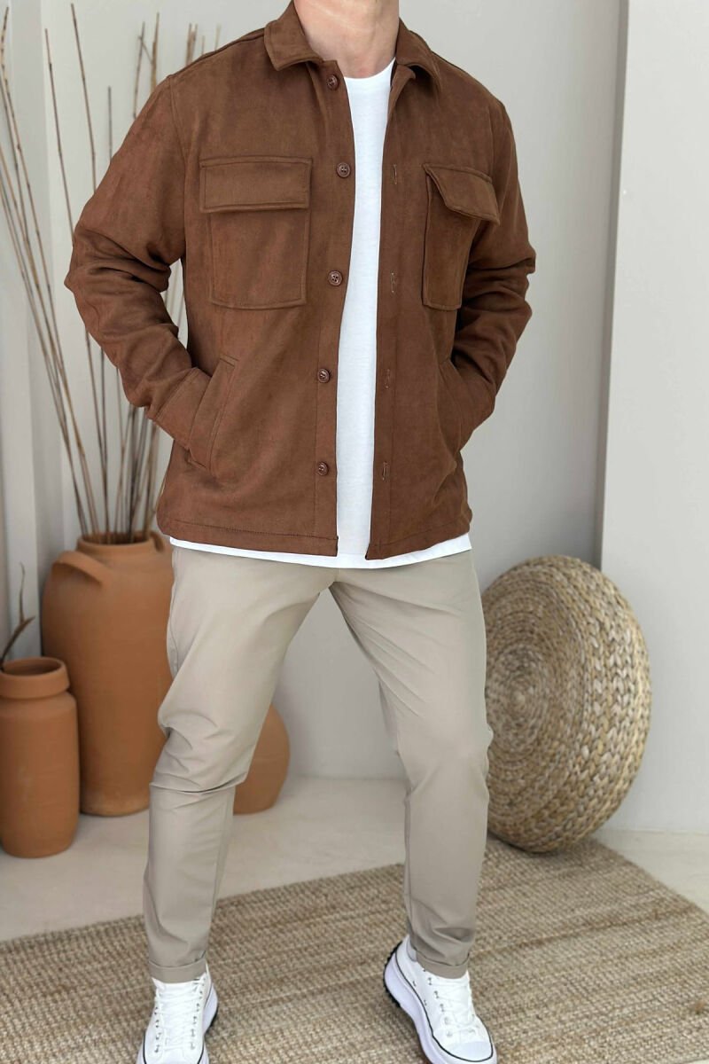 ONE COLOR SIMPLE MEN JACKET BROWN/KAFE - 1