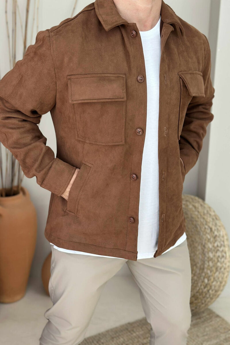 ONE COLOR SIMPLE MEN JACKET BROWN/KAFE - 4