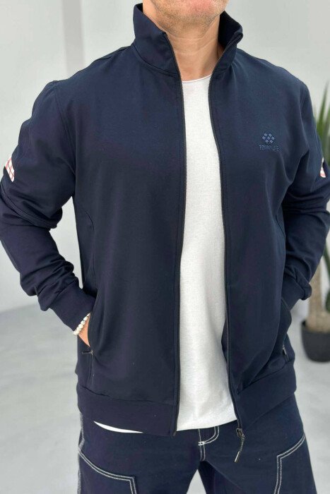 ONE COLOR SIMPLE MEN JACKET DARK BLUE/BEE - KLAUDIO FASHION