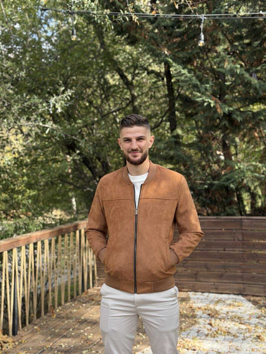 ONE COLOR SIMPLE MEN JACKET DARK BROWN/KAE - 3