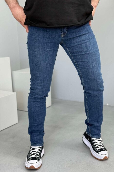 ONE COLOR SIMPLE MEN JEANS BLUE/BLU - KLAUDIO FASHION