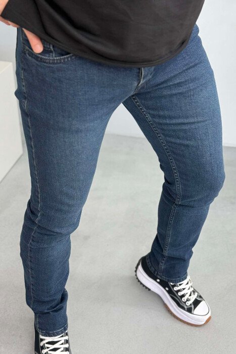 ONE COLOR SIMPLE MEN JEANS DARK BLUE/BEE - 2