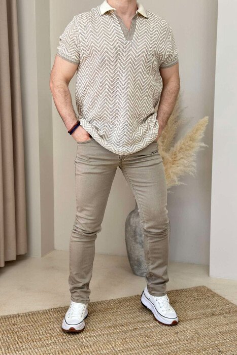 ONE COLOR SIMPLE MEN JEANS LIGHT BROWN/KAZB - 1