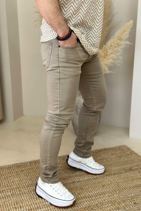 ONE COLOR SIMPLE MEN JEANS LIGHT BROWN/KAZB - 3