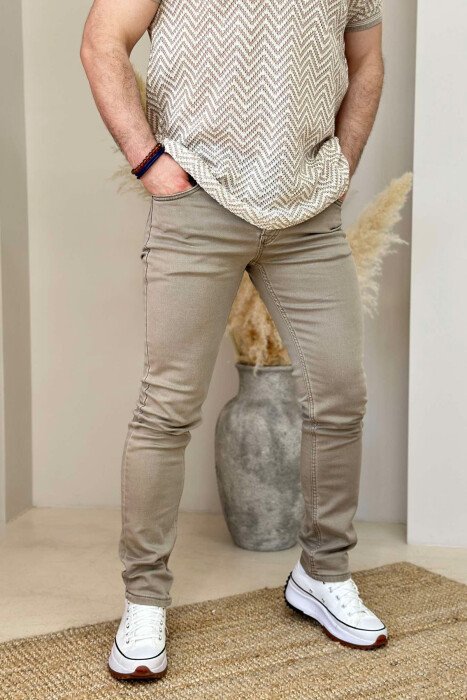 ONE COLOR SIMPLE MEN JEANS LIGHT BROWN/KAZB - 2
