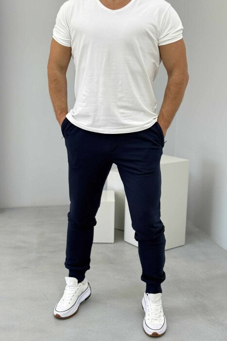 ONE COLOR SIMPLE MEN JOGGERS DARK BLUE/BEE - KLAUDIO FASHION