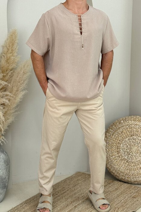 ONE COLOR SIMPLE MEN PANTS BEIGE/BEZHE - KLAUDIO FASHION
