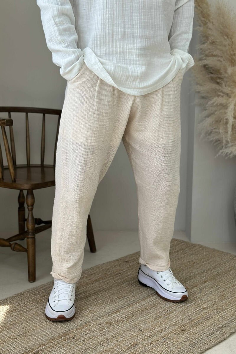 ONE COLOR SIMPLE MEN PANTS BEIGE/BEZHE - 1