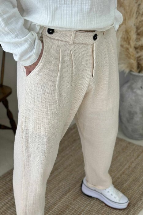 ONE COLOR SIMPLE MEN PANTS BEIGE/BEZHE - 2
